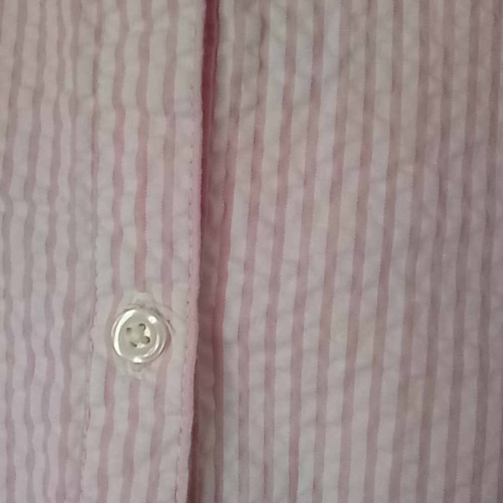 Seersucker pink/white stripe sleeveless Women's shirt by Basic Editions size XXL - Picture 3 of 4